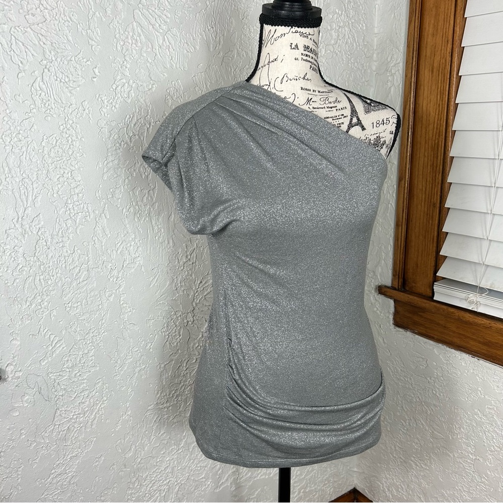 Ann Taylor | Metallic Silver One Shoulder Top